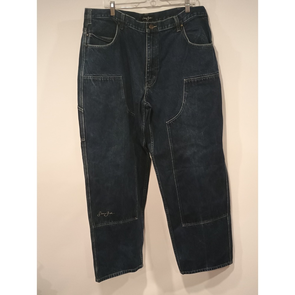 Sean John Carpenter Jeans Mens 40 Blue Good Y2K Double Knee Baggy Dark Wash